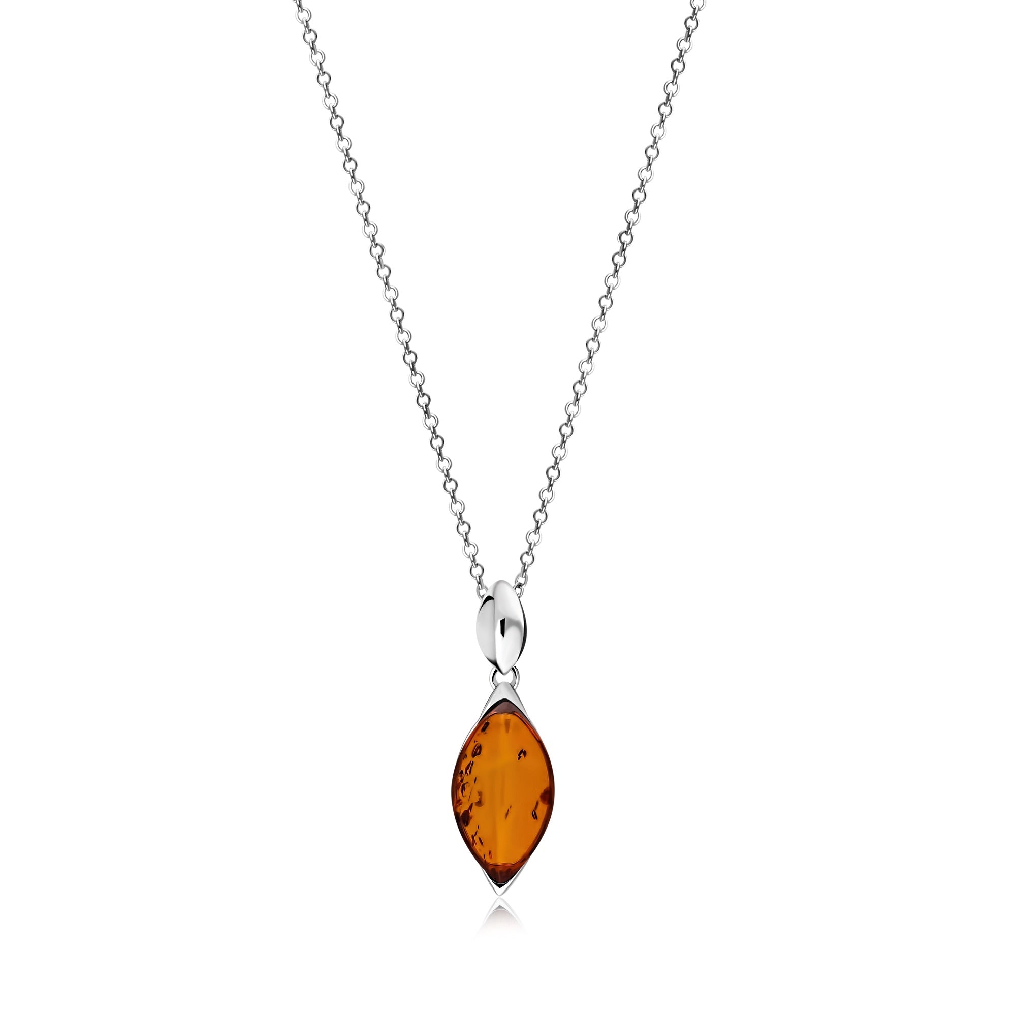 Sterling Silver Amber Designer Marquise Drop Pendant