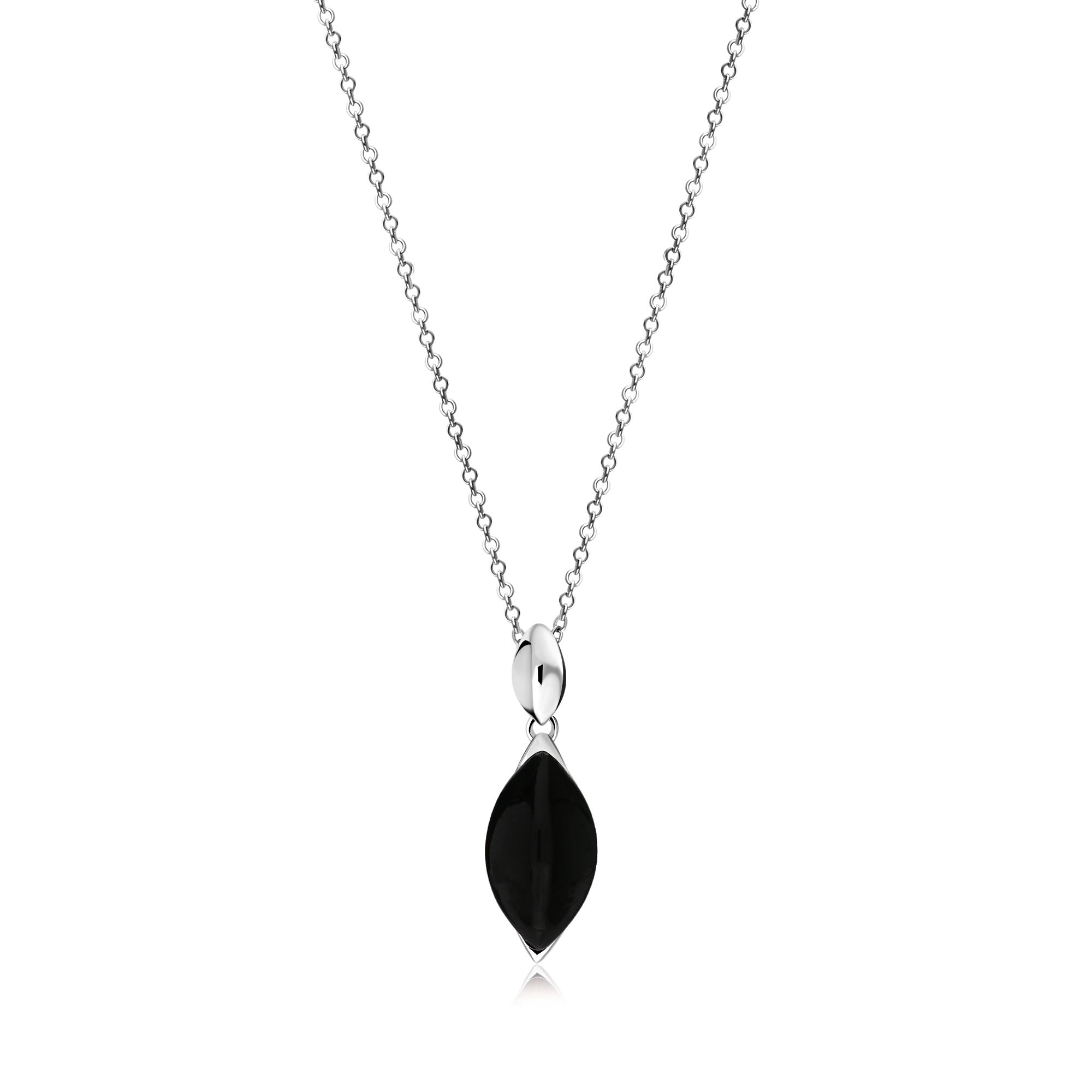 Sterling Silver Whitby Jet Designer Marquise Drop Pendant
