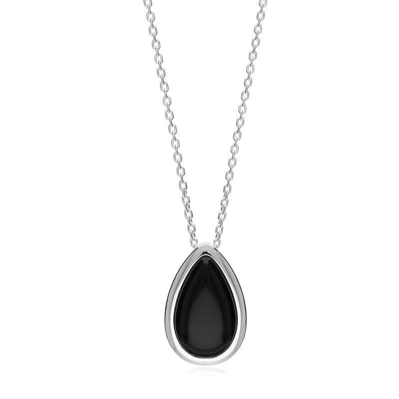Sterling Silver Whitby Jet Large Teardrop Pendant