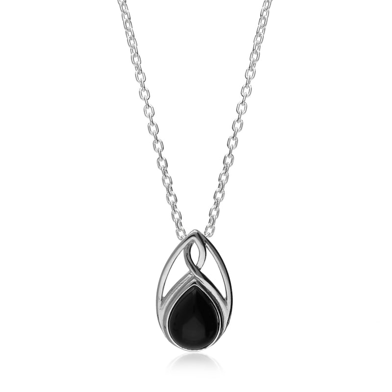 Sterling Silver Whitby Jet Celtic Teardrop Pendant