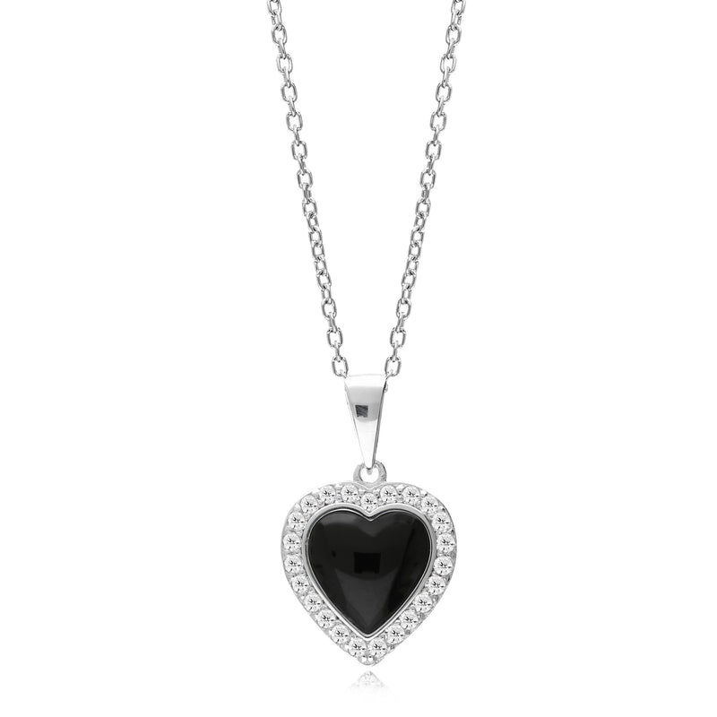 Sterling Silver Whitby Jet CZ Heart Pendant