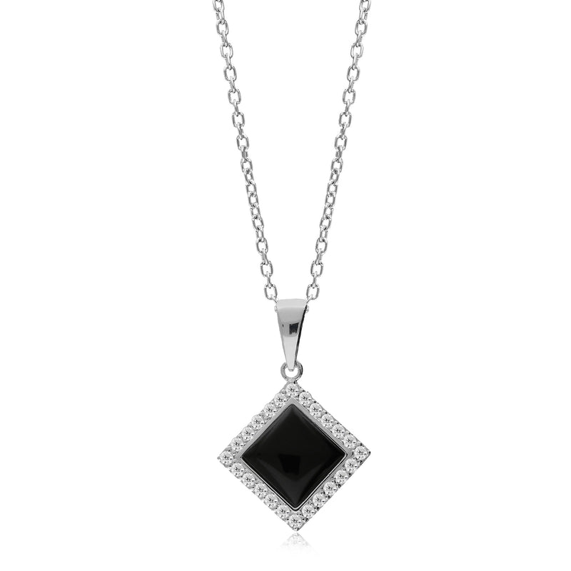 Sterling Silver Whitby Jet CZ Square Pendant