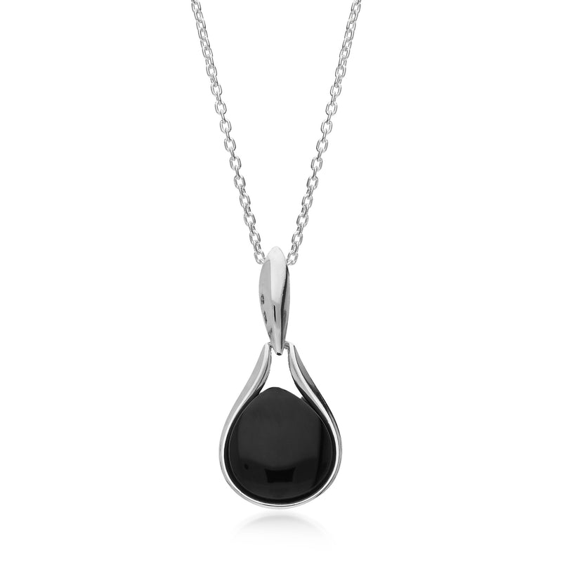 Sterling Silver Whitby Jet Elegant Teardrop Pendant