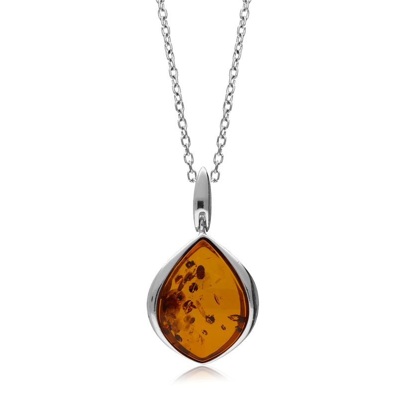 Sterling Silver Wide Marquise Amber Pendant