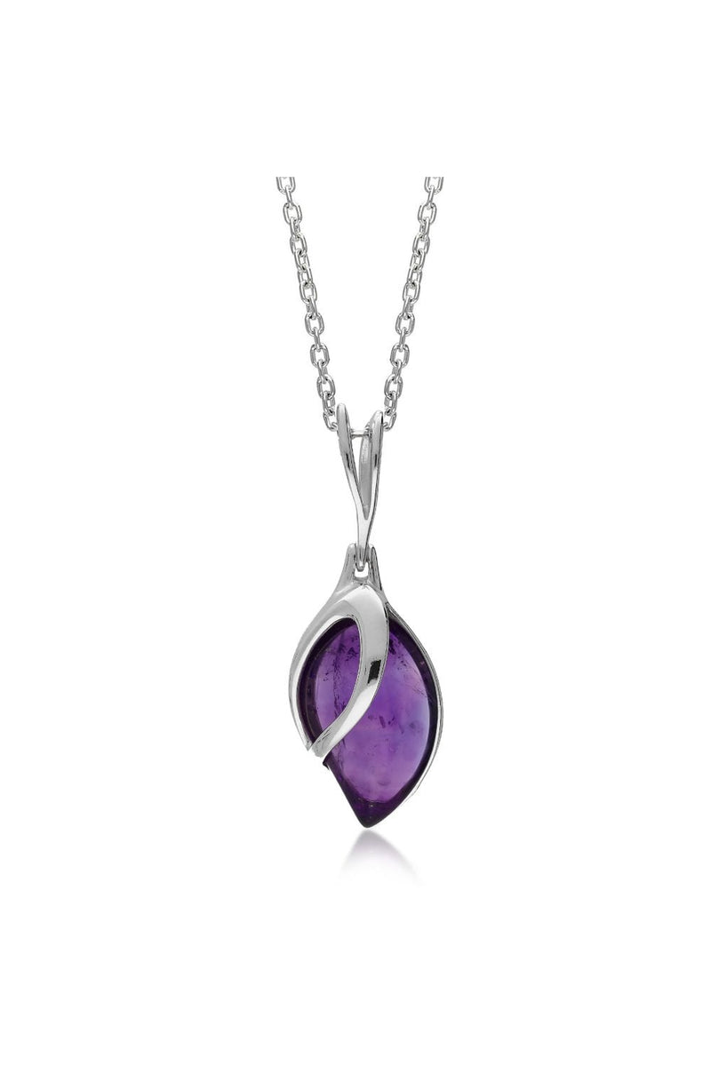 Sterling Silver Amethyst Teardrop Leaf Pendant