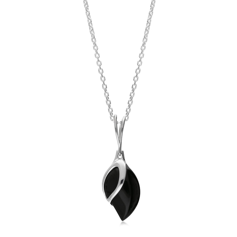 Sterling Silver Whitby Jet Teardrop Leaf Pendant