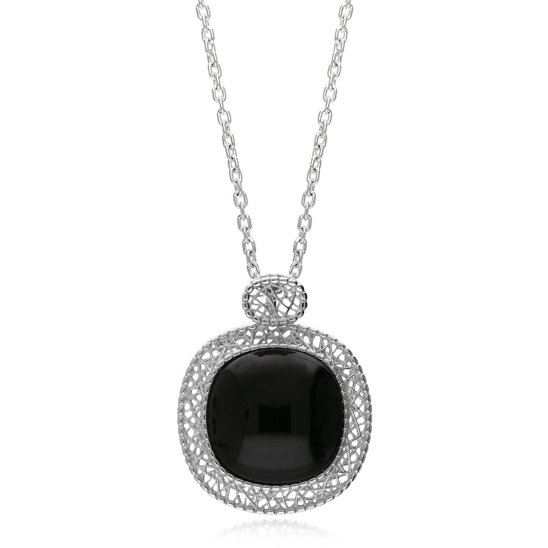Sterling Silver Whitby Jet Filagree Cushion Pendant