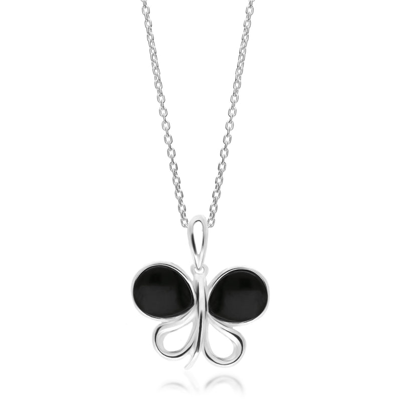 Sterling Silver Whitby Jet Butterfly Pendant