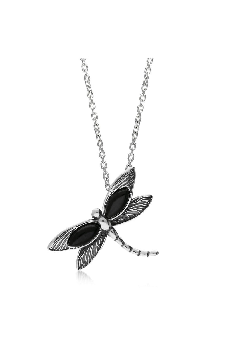 Sterling Silver Whitby Jet Large Dragonfly Pendant