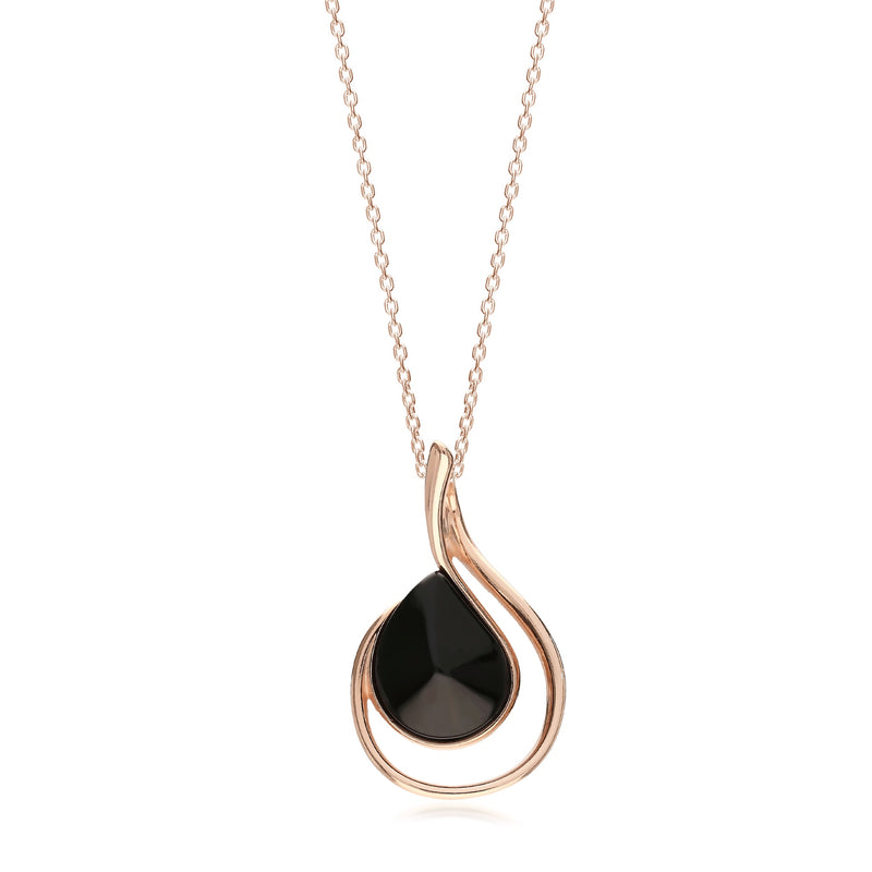 Rose Gold Vermeil Whitby Jet Offset Pear Drop Pendant