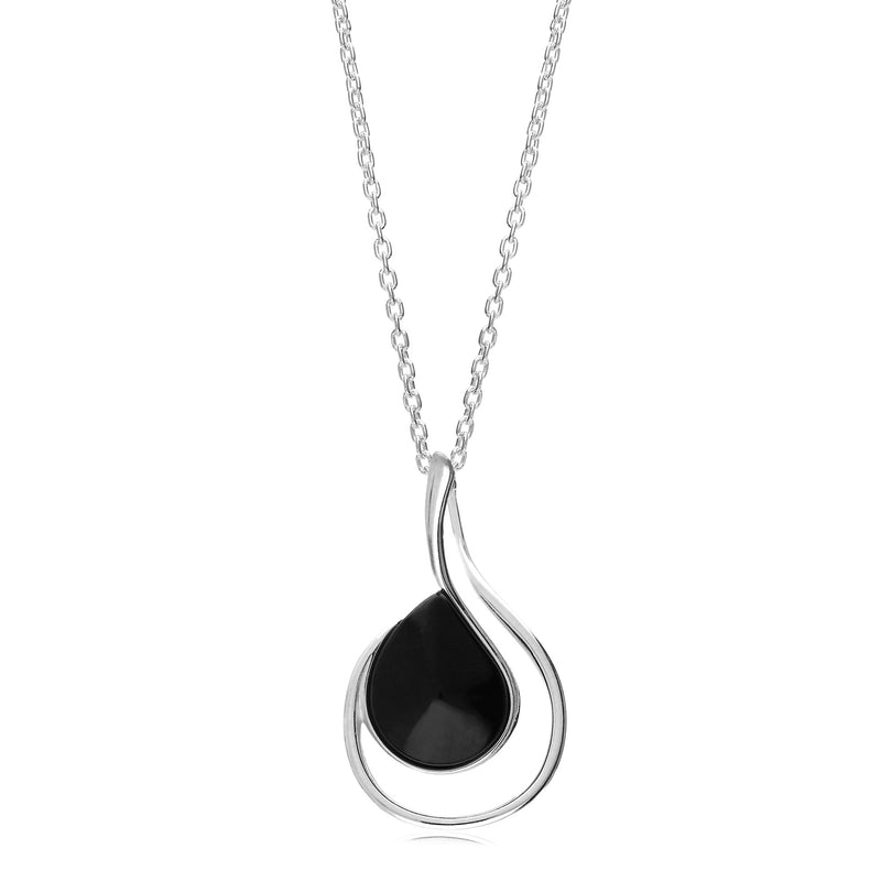 Sterling Silver Whitby Jet Large Offset Pear Drop Pendant