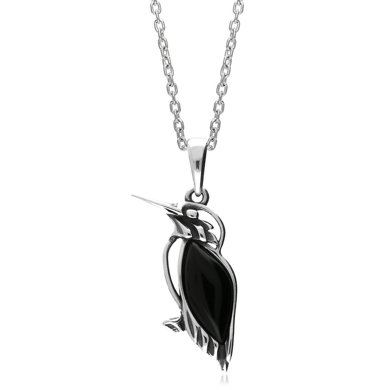 Sterling Silver Whitby Jet Kingfisher Pendant