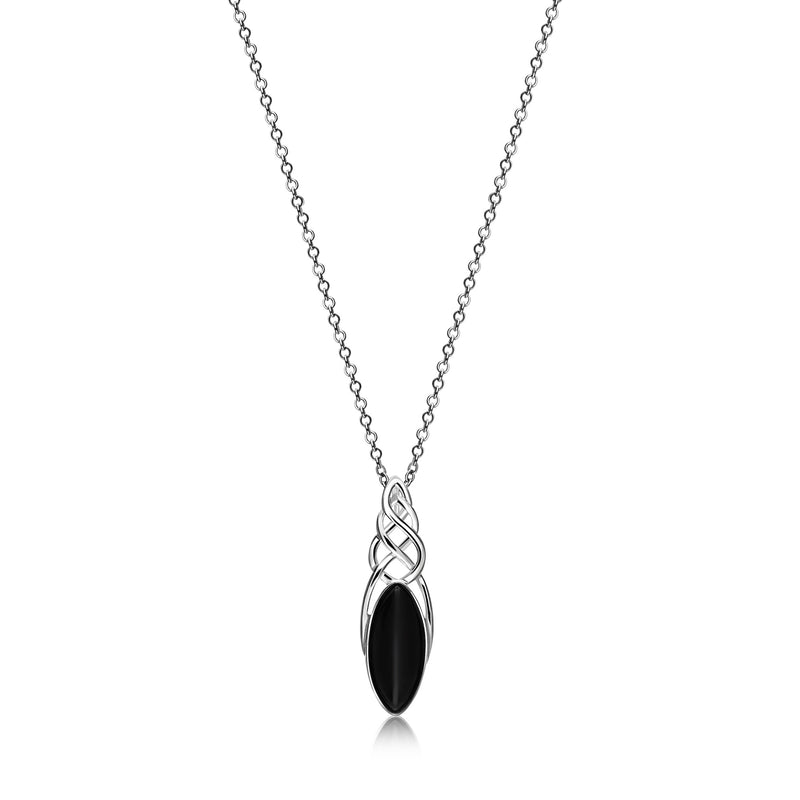 Sterling Silver Whitby Jet Celtic Marquise Twist Pendant