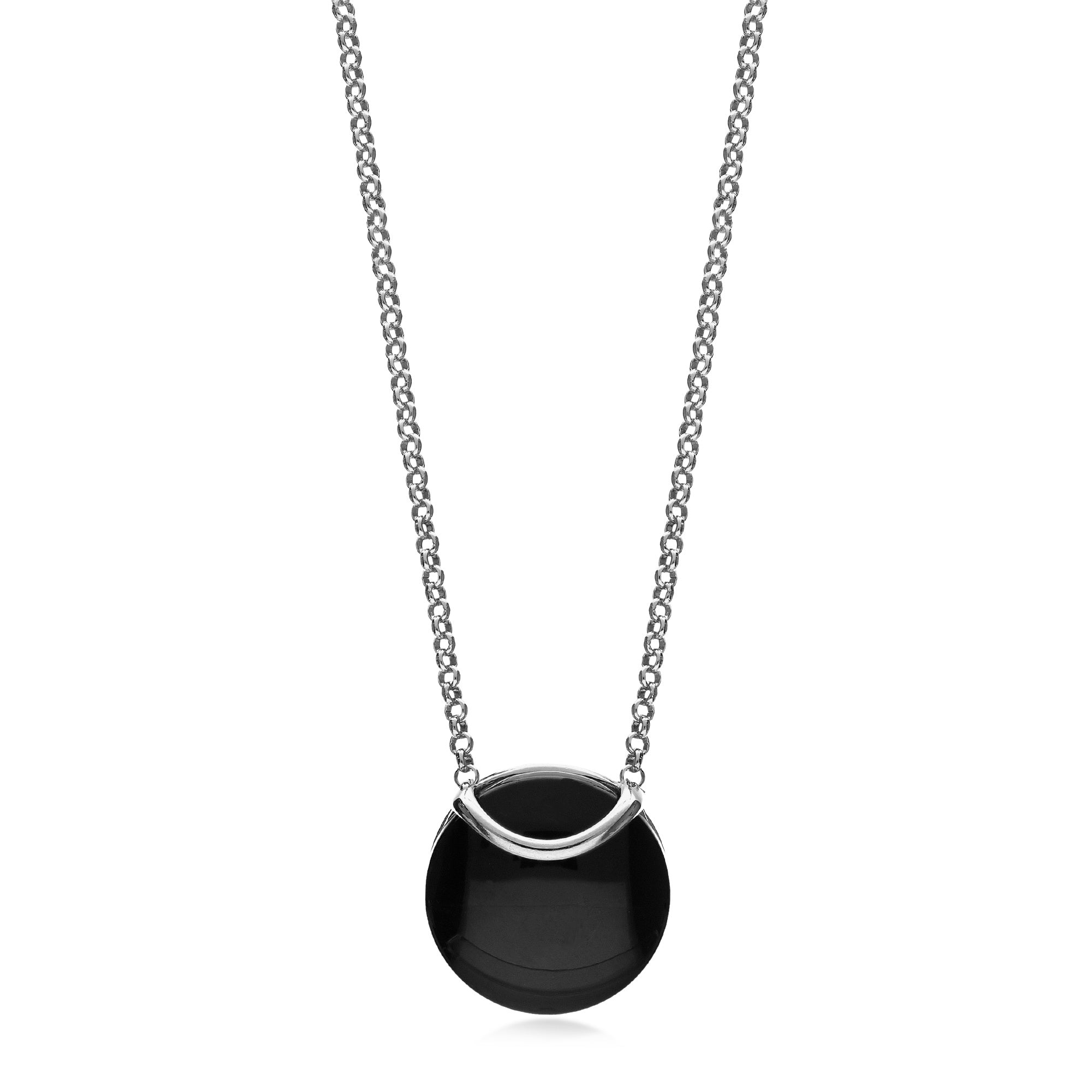 Sterling Silver Whitby Jet Designer Round Necklace