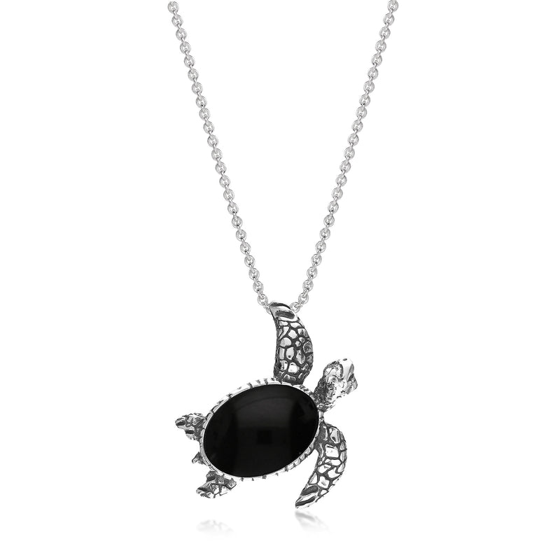 Sterling Silver Whitby Jet Turtle Pendant