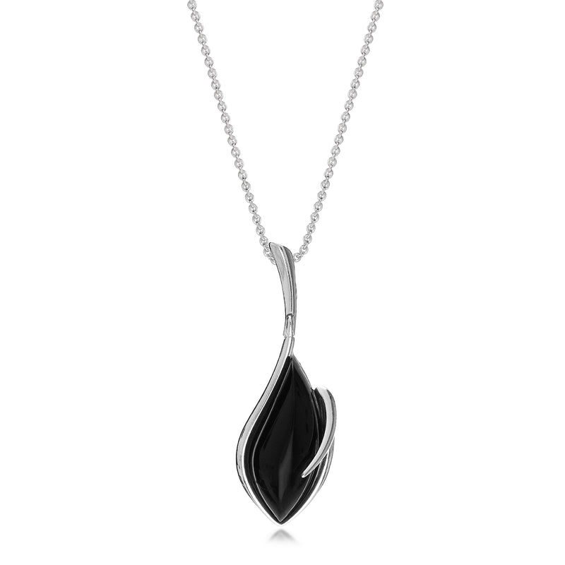 Sterling Silver Whitby Jet Large Designer Marquise Pendant