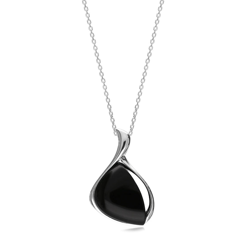 Sterling Silver Whitby Jet Off Set Curved Triangle Pendant