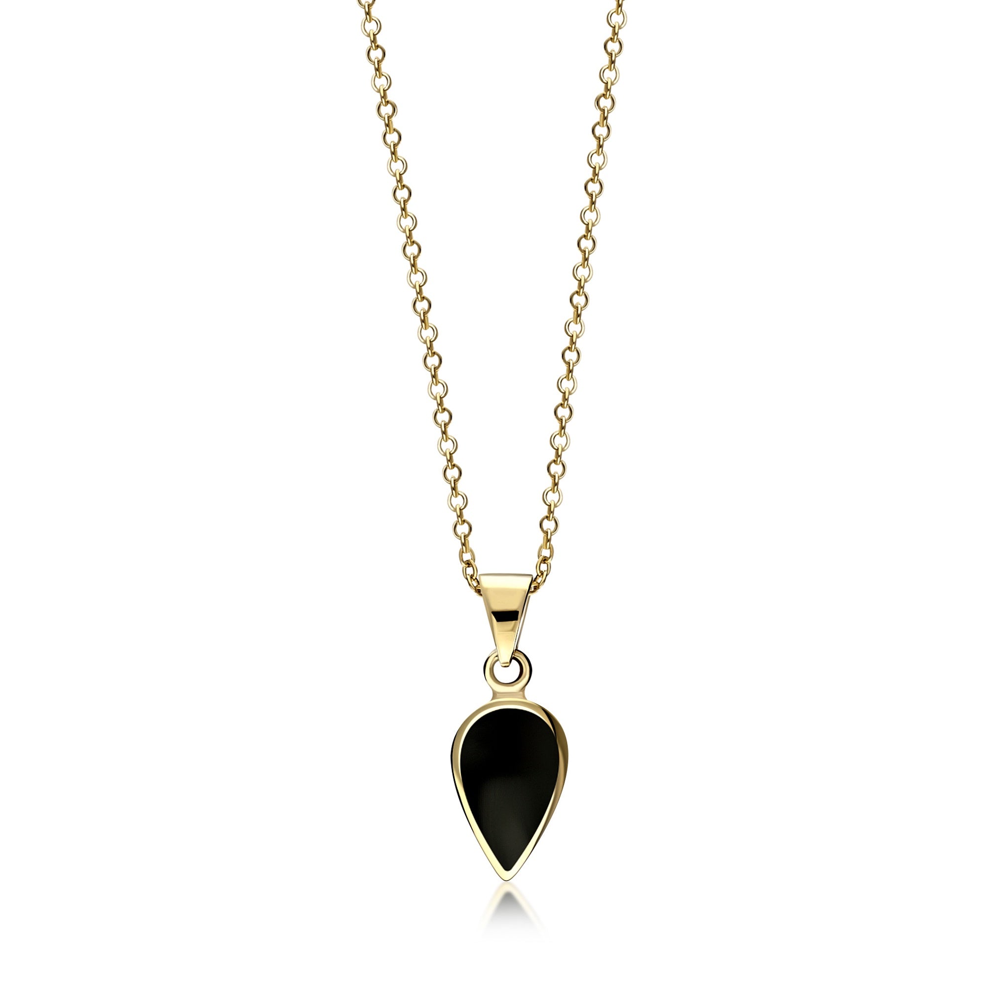 9ct Yellow Gold Whitby Jet Pear Drop Pendant