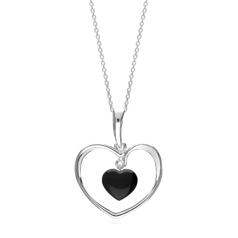 Sterling Silver Whitby Jet Open Heart Pendant
