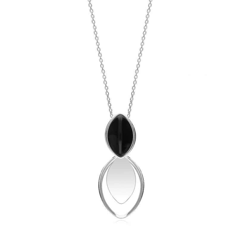 Sterling Silver Whitby Jet Marquise Leaf Pendant