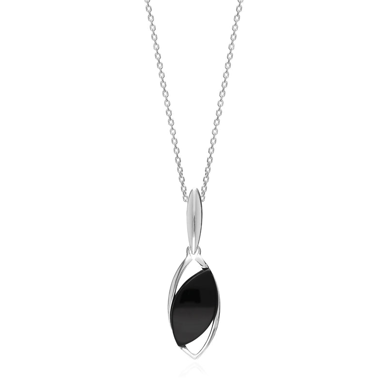Sterling Silver Whitby Jet Offset Marquise Pendant