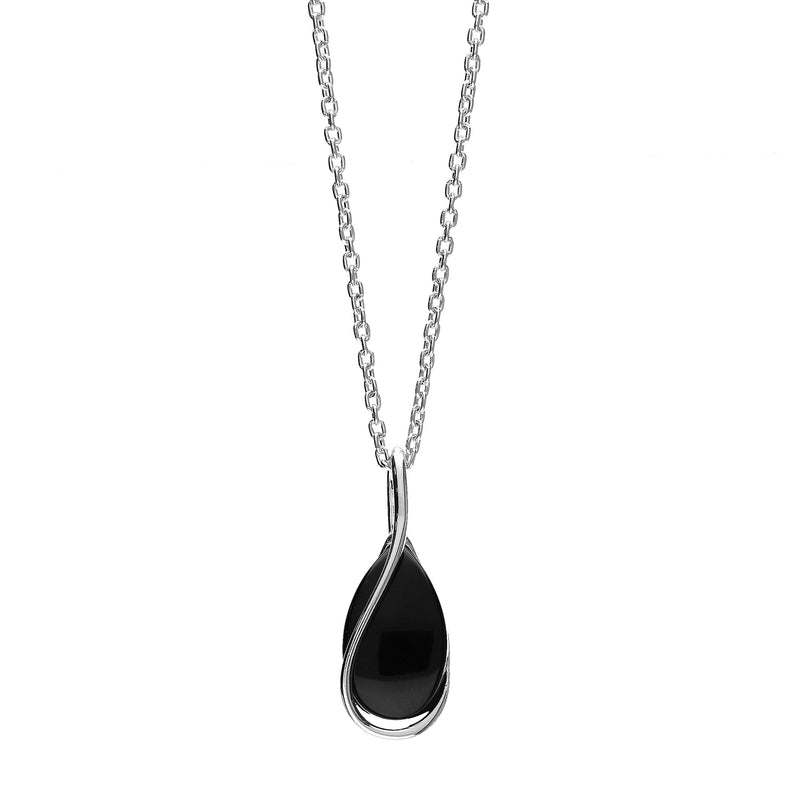 Sterling Silver Whitby Jet Pear Drop Twist Pendant