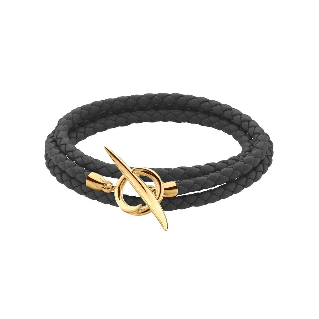 Yellow Gold Vermeil Quill Black Leather Wrap Bracelet