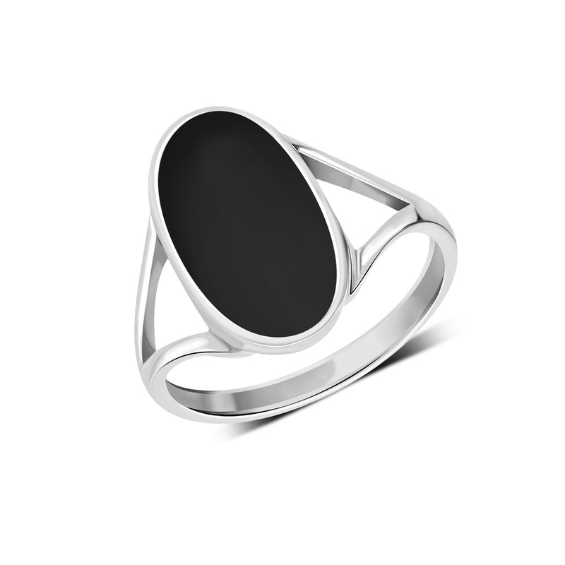 Sterling Silver Whitby Jet Large Oval Split Shank Ring