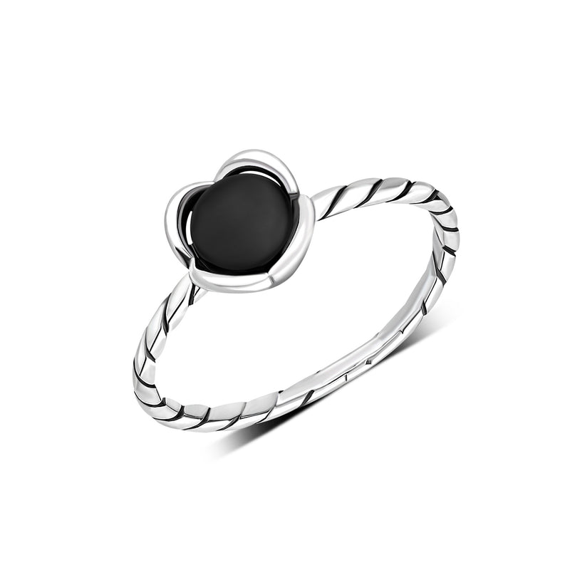 Sterling Silver Whitby Jet Oxidised Flower Ring