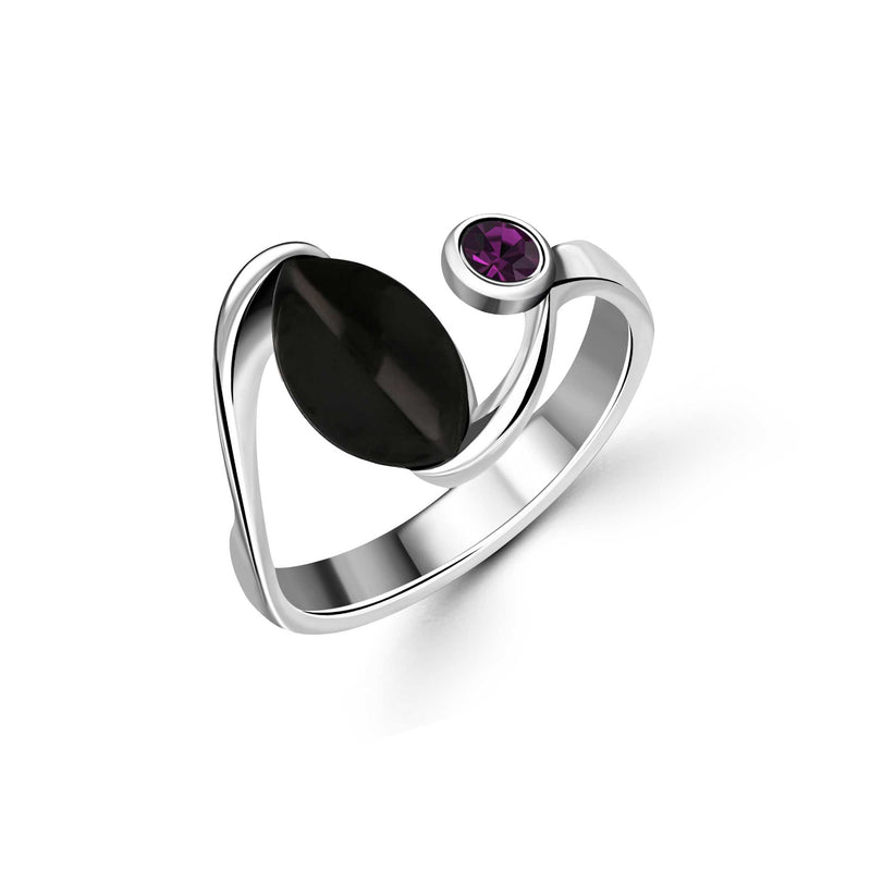 Sterling Silver Whitby Jet & Amethyst Designer Marquise Ring