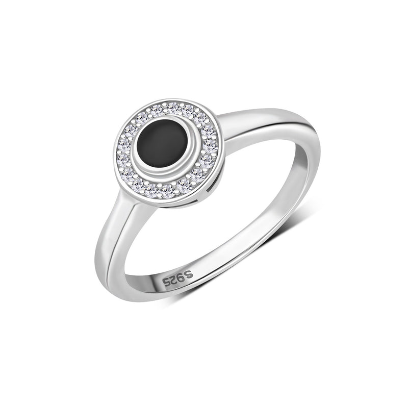 Sterling Silver Whitby Jet CZ Raised Ring