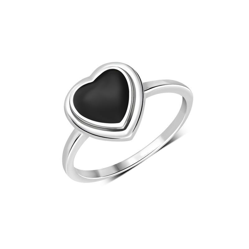 Sterling Silver Whitby Jet Large Heart Ring