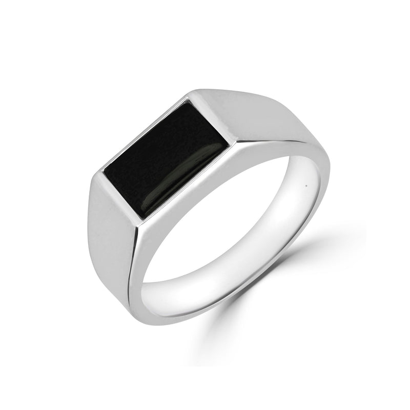 Sterling Silver Whitby Jet Rectangular Gents Ring