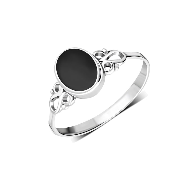 Sterling Silver Whitby Jet Oval Patterned Ring