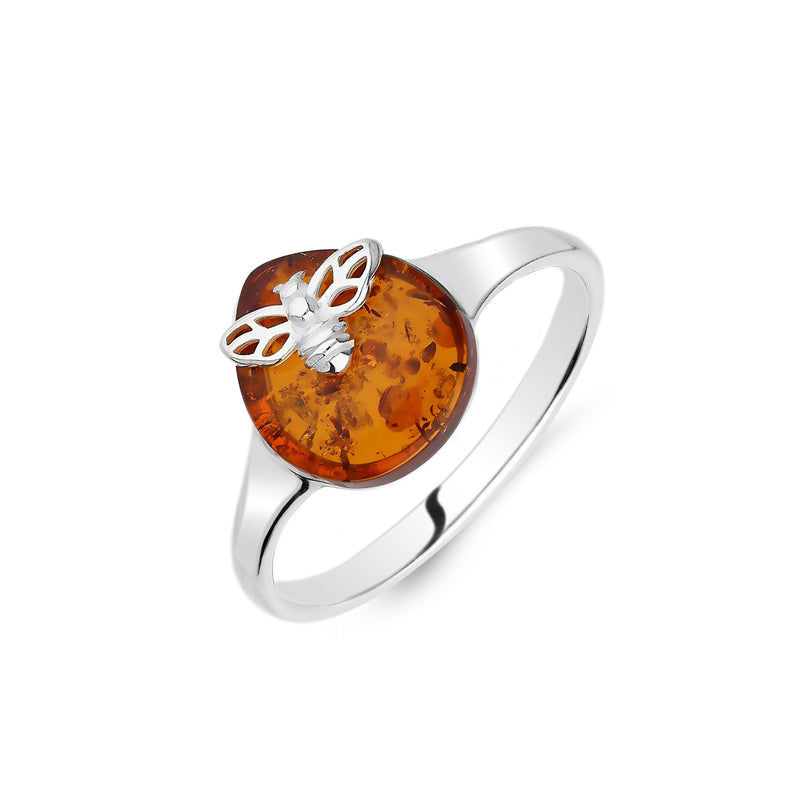 Sterling Silver Amber Teardrop Bee Ring