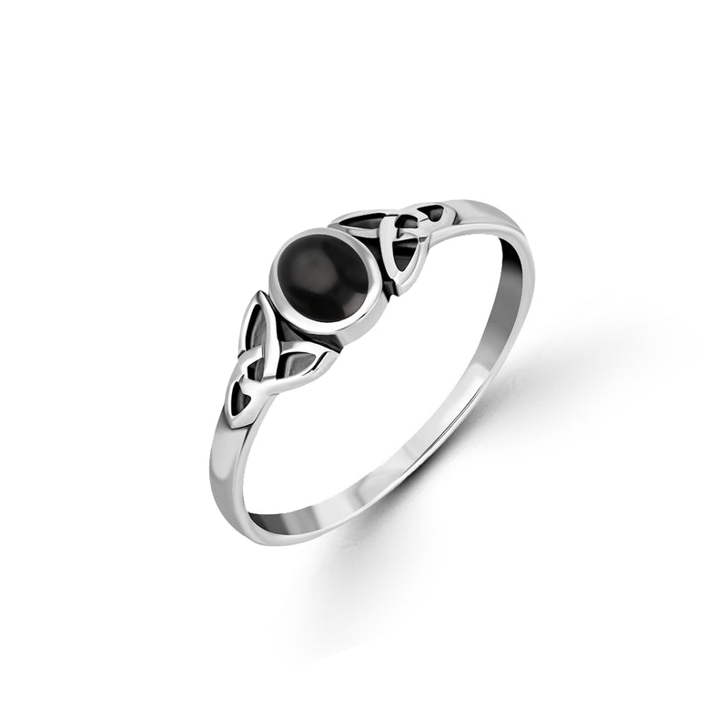 Sterling Silver Whitby Jet Oval Celtic Triangle Ring
