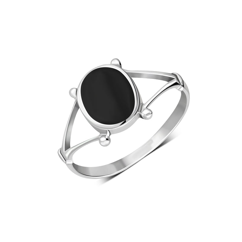 Sterling Silver Whitby Jet Oval Split Shank Ring