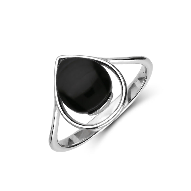 Sterling Silver Whitby Jet Designer Teardrop Ring