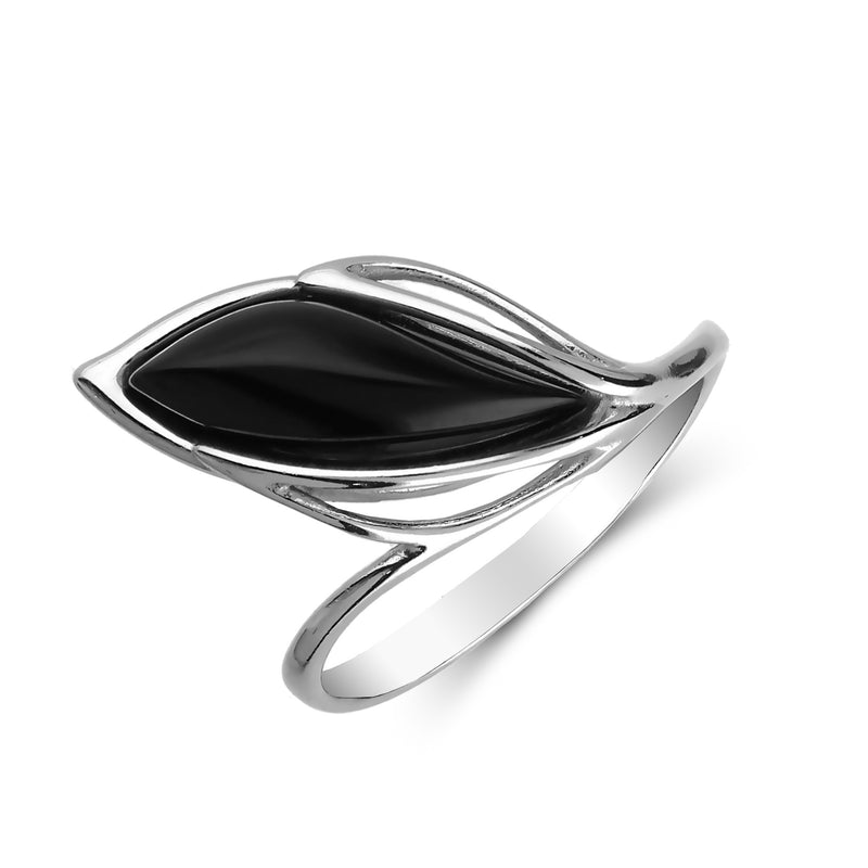 Sterling Silver Whitby Jet Marquise Twist Ring