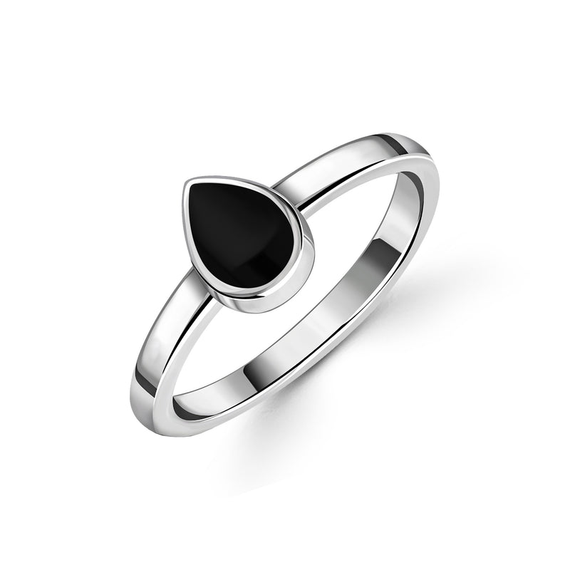 Sterling Silver Whitby Jet Teardrop Ring