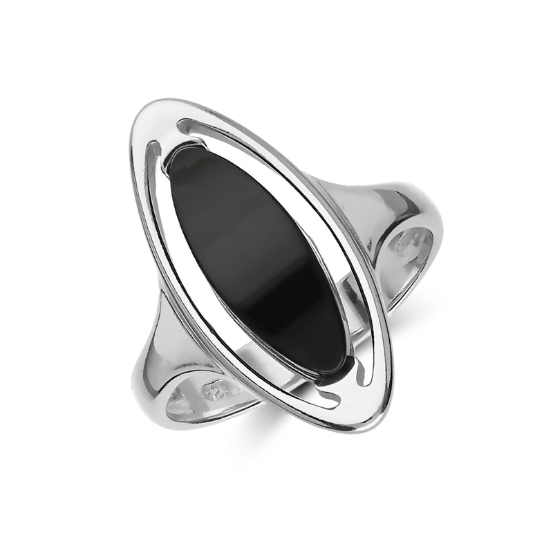 Sterling Silver Whitby Jet Marquise Ring