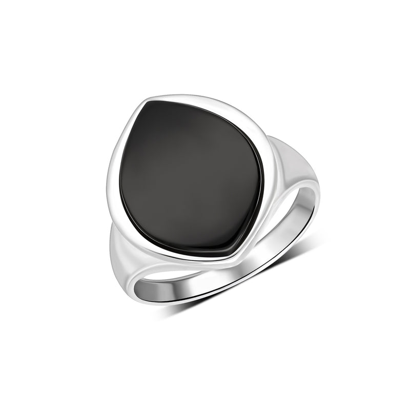 Sterling Silver Whitby Jet Wide Marquise Ring