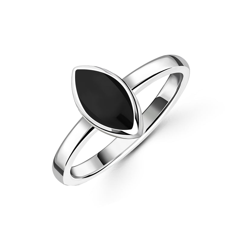 Sterling Silver Whitby Jet Marquise Rubover Ring