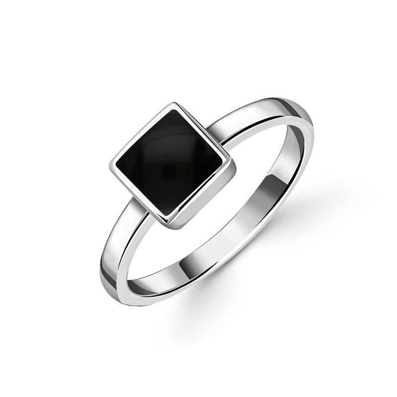 Sterling Silver Whitby Jet Square Ring