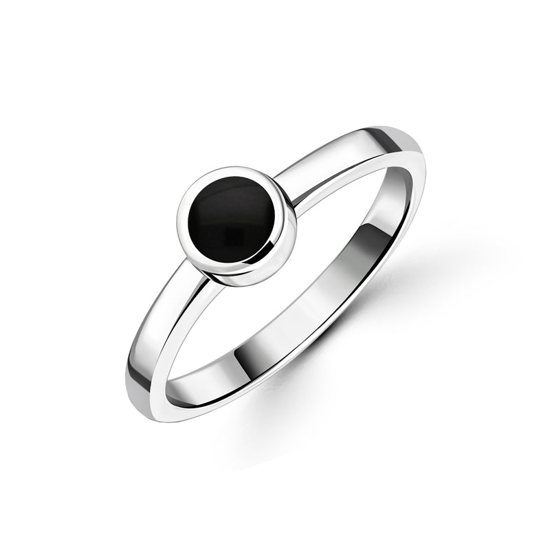 Sterling Silver Whitby Jet Round Ring