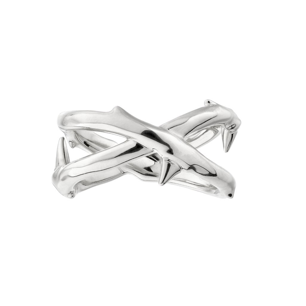 Silver Rose Thorn Wide Band Ring