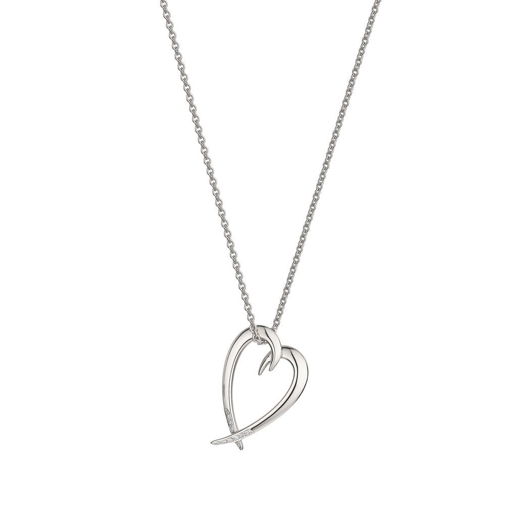 Silver Diamond Hooked Heart Pendant