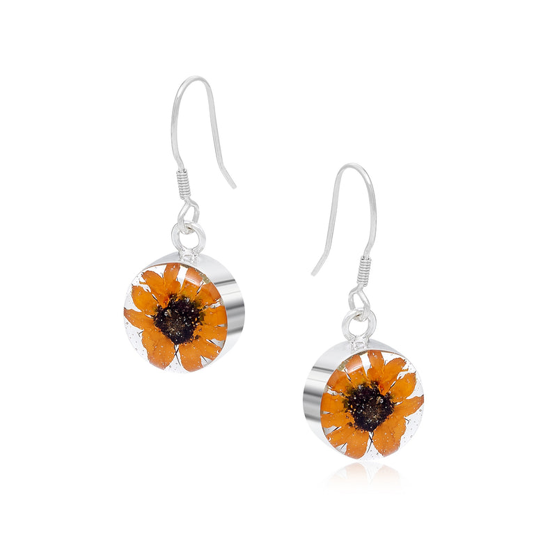 Sterling Silver Sunflower Round Drop Earrings