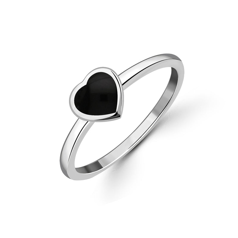 Sterling Silver Whitby Jet Heart Ring
