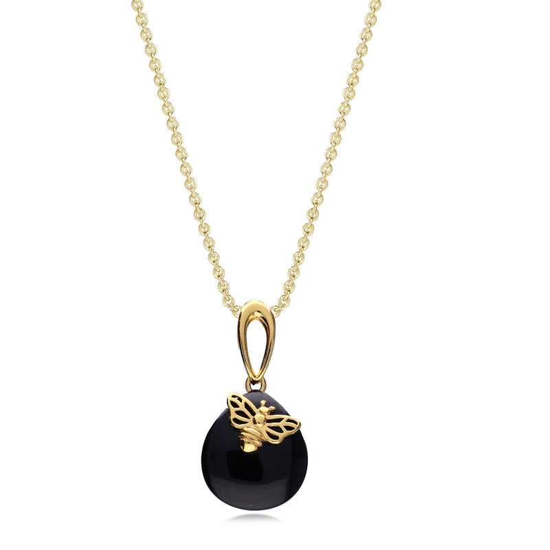 Gold Vermeil Whitby Jet Bee Teardrop Pendant